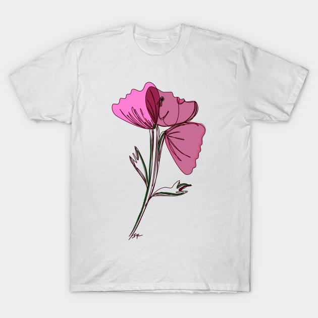 3 poppies & 1 face - muted pink T-Shirt by Ipoole